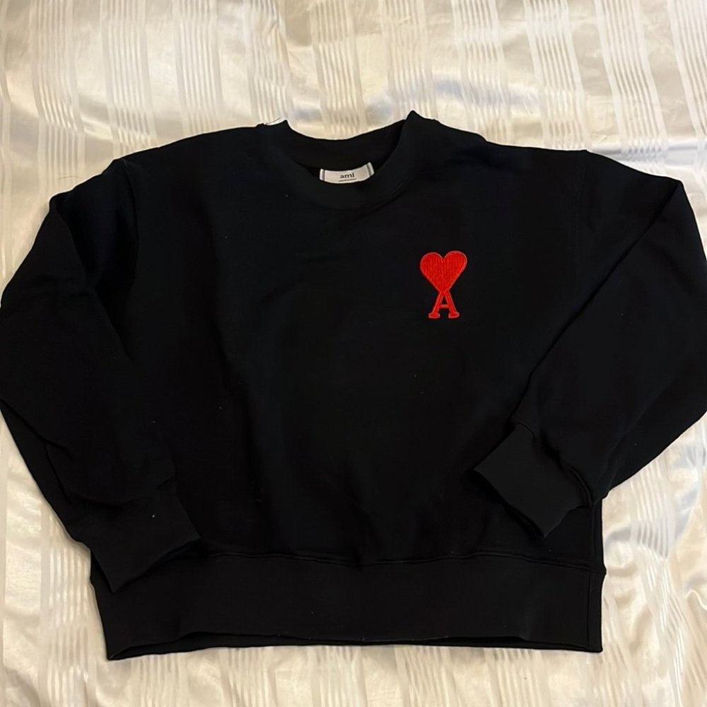 Black Sweatshirt with Heart Stitch